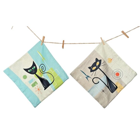 Pillow Covers Siamese Cat Mid Century Modern George Jetson Futuristic - Picture 1 of 4